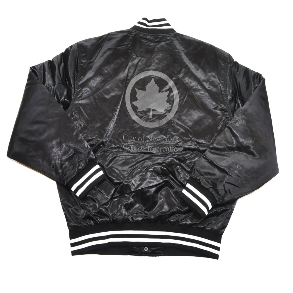 ONLY NY / オンリーニューヨーク CITY OF NEW YORK NYC PARKS LOGO SATIN STADIUM JACKET BLACK