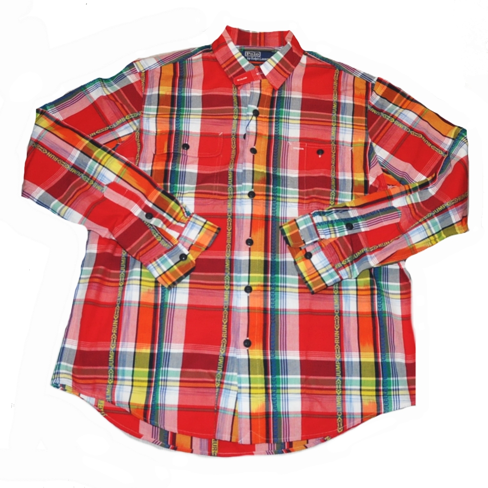 POLO RALPH LAUREN / ポロラルローレン NATIVE TARTAN CHECKED BUTTON DOWN LONG SLEEVE SHIRT RED L